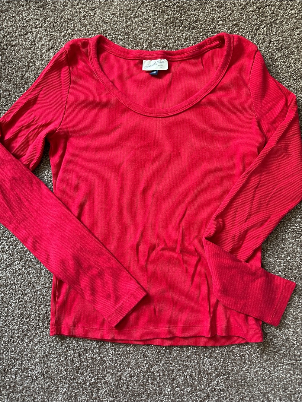 Universal Thread Red Ribbed Long Sleeve Scoop Neck Top, Size L
